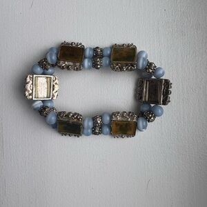Silver and Blue Beaded Stretch Bracelet